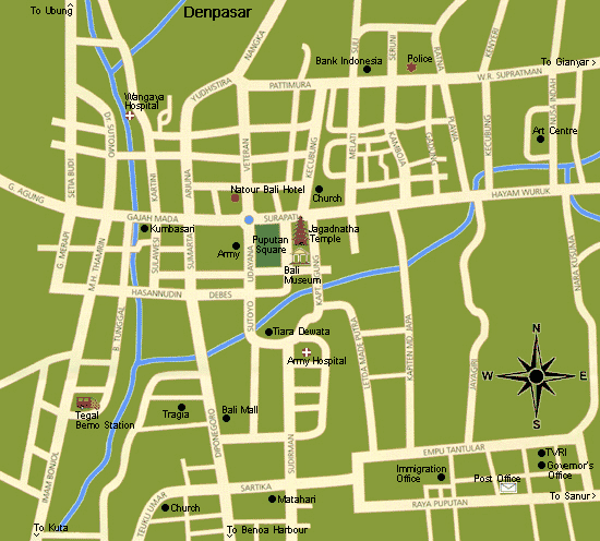 Map of Denpasar - Bali Island